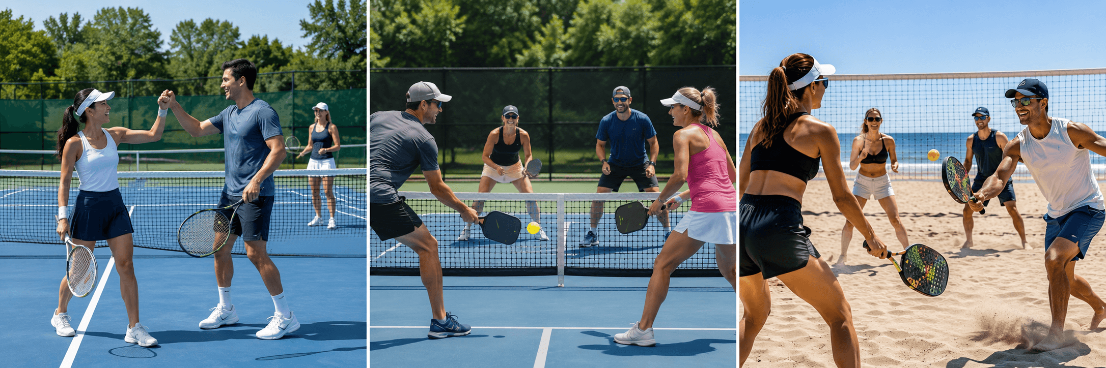 Players enjoying tennis pickleball and beach tennis